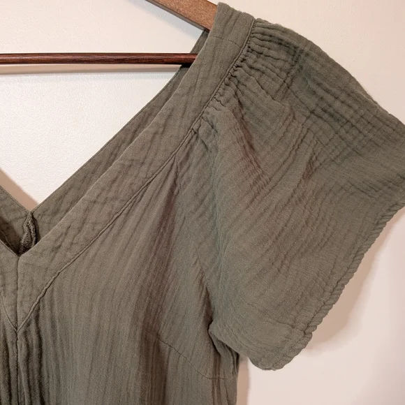 Old Navy Olive Tiered V-Neck Mini Dress 100% Cotton Natural Fibers - Picture 4 of 7